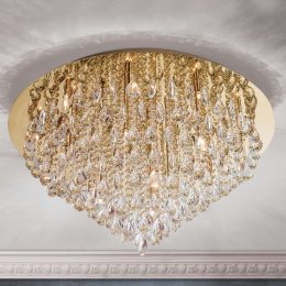 Kristall-taklampa Helene i guld, 75 cm