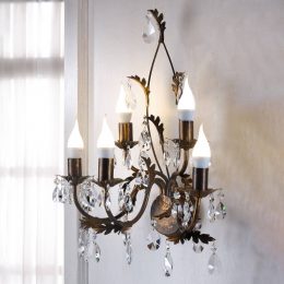 Kristallvägglampa Teresa, brons 5 lampor