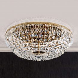 Rund kristalltaklampa SHERATA, guld 55 cm