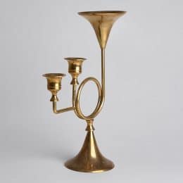 SÅLD Vintage Trearmad Ljusstake Trumpet