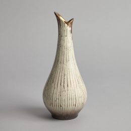 Vintage - Vas med vit och guld melerad glasyr